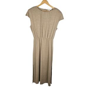 Wayf Padded Shoulder Sand Midi Dress M